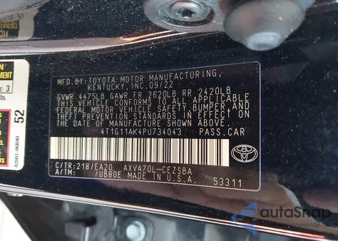 2023 Toyota Camry Se z USA, uszkodzony, nr VIN 4T1G11AK4PU734043